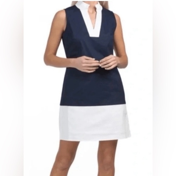 SAIL TO SABLE  Navy and White sleeveless color block Mini Dress size M - Picture 2 of 15